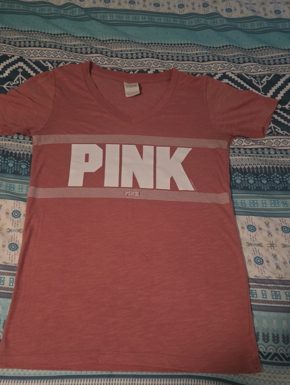 PINK Victoria's Secret Heather Rose V-Neck Logo Tee